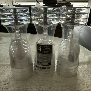 3 Sets of 4 Disposable Plastic Wine Glasses Clear with Silver Trim